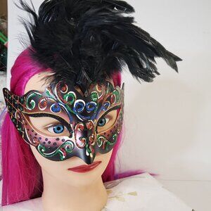 Beautiful Black Glitter Adult Venetian Masquerade Carnival Eye Mask womens